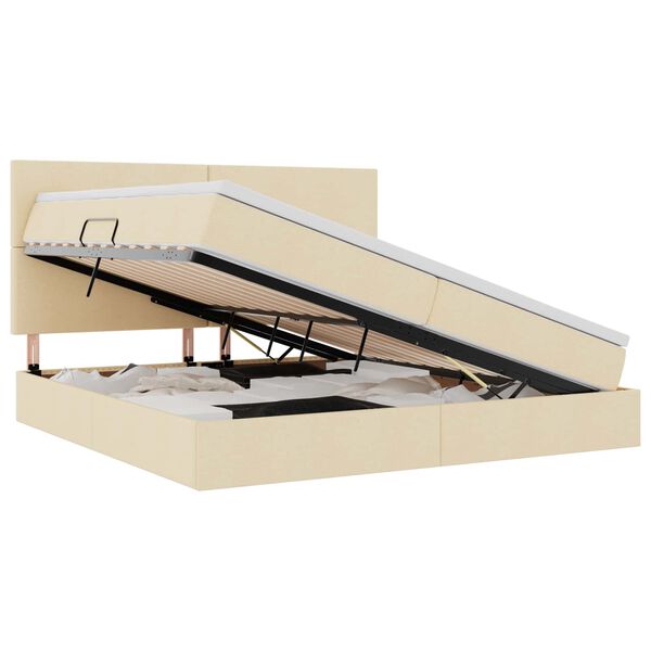 vidaXL Ł&oacute;żko z miejscem na przechowywanie i LED Kremowy 200 x 200 cm
