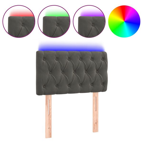 vidaXL Zagłówek do łóżka z LED, ciemnoszary, 80x7x78/88 cm, aksamit