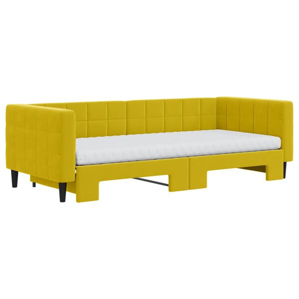 vidaXL Sofa rozsuwana z materacami, ż&oacute;łta, 90x200 cm, aksamit