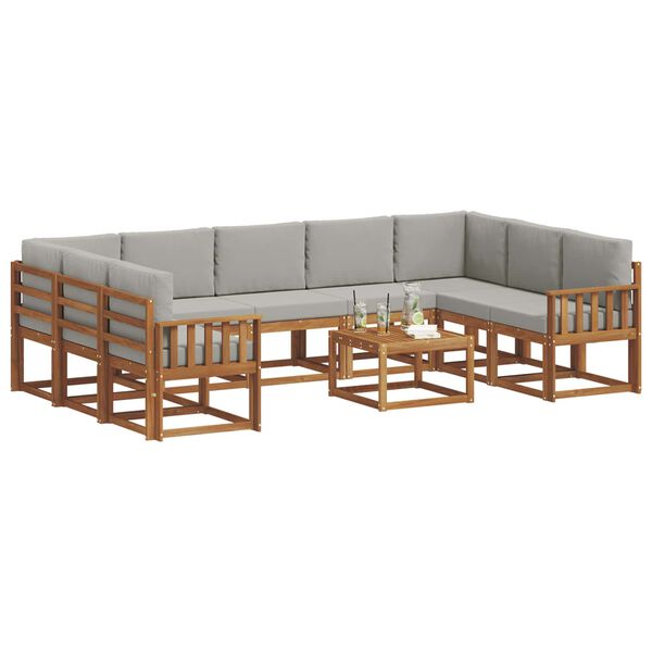 vidaXL Zestaw sof na zewnątrz 10 pcs Naturalny i Jasny Szary