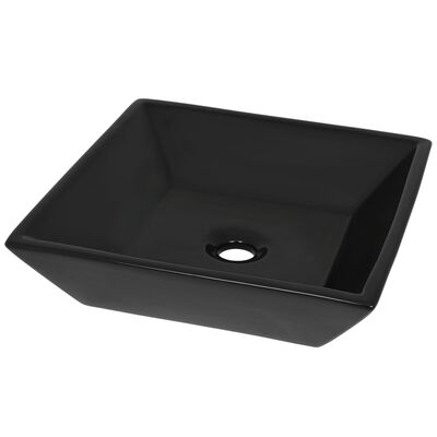 vidaXL Umywalka ceramiczna, kwadratowa, 41,5 x 41,5 x 12 cm, czarna