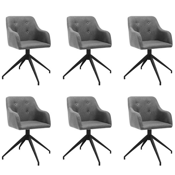 vidaXL Obrotowe krzesła stołowe, 6 szt., jasnoszare, obite tkaniną