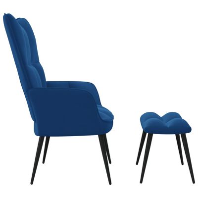 vidaXL Fotel z podnóżkiem, niebieski, obity aksamitem