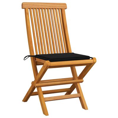 vidaXL Krzesła ogrodowe z czarnymi poduszkami, 6 szt., drewno tekowe
