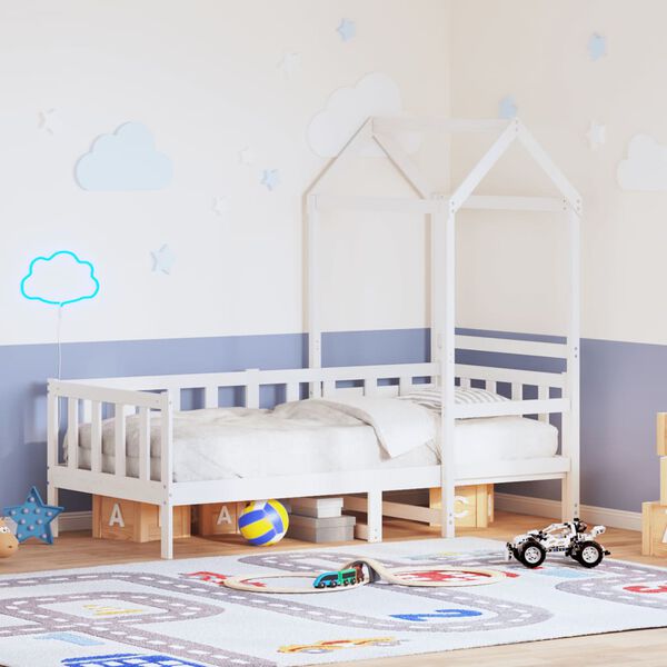 vidaXL Ł&oacute;żko dzienne z daszkiem, białe, 90x190 cm, lite drewno sosnowe