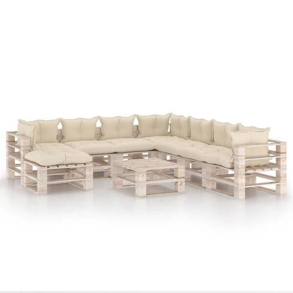 vidaXL 9-cz. zestaw wypoczynkowy z palet, z poduszkami, drewno sosnowe