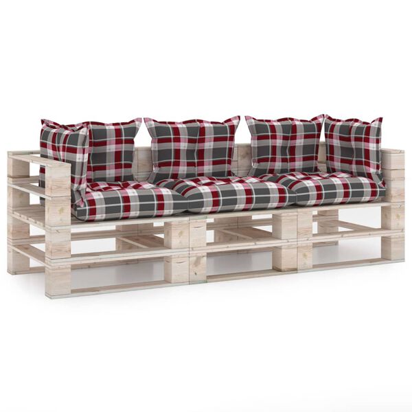 vidaXL Ogrodowa sofa 3-os. z palet, z poduszkami, drewno sosnowe