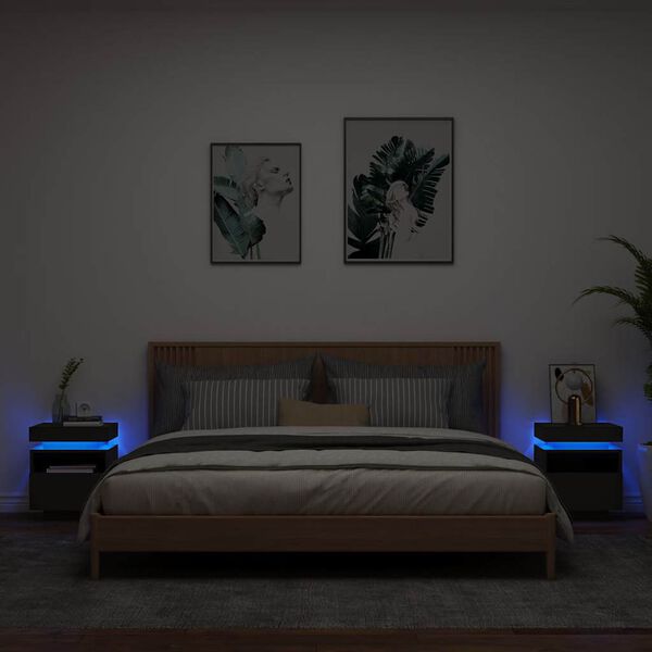 vidaXL Szafki nocne z oświetleniem LED, 2 szt., czarne, 40x39x48,5 cm