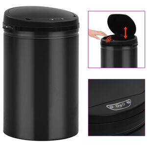 vidaXL Automatyczny kosz na śmieci z czujnikiem, 30 L, stal, czarny
