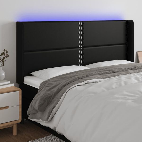 vidaXL Zagł&oacute;wek do ł&oacute;żka z LED, czarny 203x16x118/128cm sztuczna sk&oacute;ra