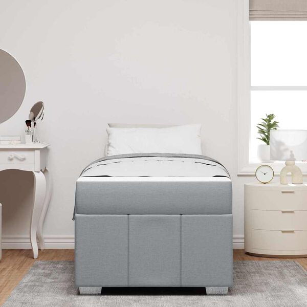 vidaXL Ramka ł&oacute;żka z materacem Jasnoszary 90 x 190 cm tkanina