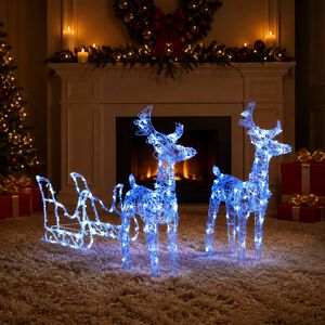 vidaXL Świąteczna dekoracja renifery z saniami, 160 diod LED, 130 cm