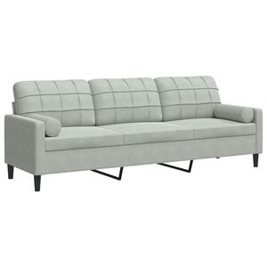 vidaXL 3-osobowa sofa z poduszkami, jasnoszara, 210 cm, aksamitna