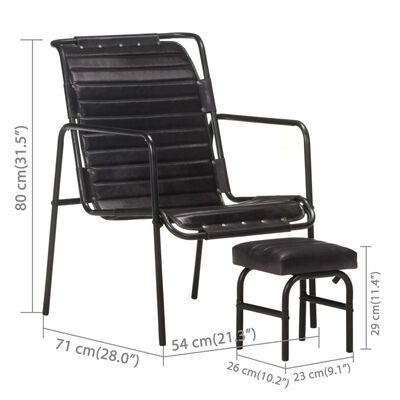 vidaXL Fotel wypoczynkowy z podnóżkiem, czarny, skóra naturalna