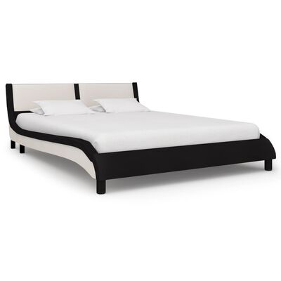vidaXL Rama łóżka z LED, czarno-biała, sztuczna skóra, 140 x 200 cm