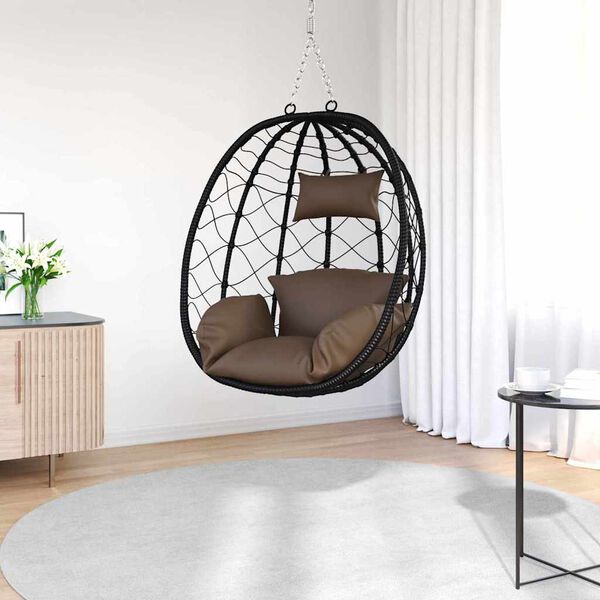 vidaXL Wiszące krzesło jajo kawowy 91.5 x 60 x 110 cm polirattan