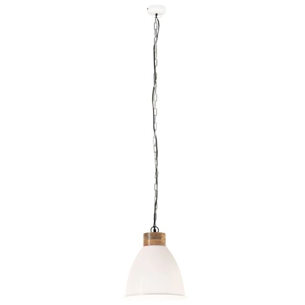vidaXL Industrialna lampa wisząca, białe żelazo i drewno, 35 cm, E27