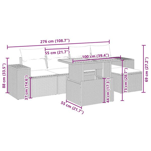 vidaXL 6-cz. zestaw mebli ogrodowych z poduszkami, beżowy, polirattan