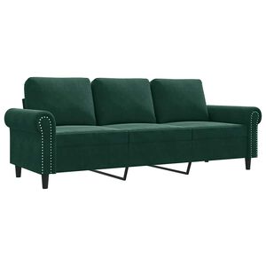 vidaXL Sofa 3-osobowa, ciemnozielony, 180 cm, obita aksamitem