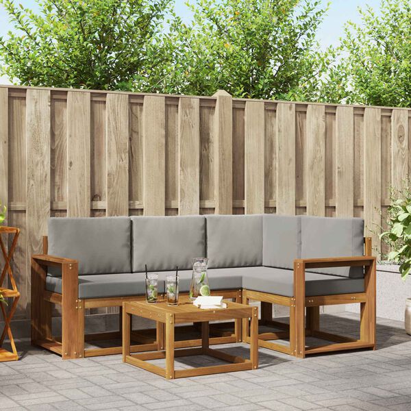 vidaXL Zestaw sof na zewnątrz z poduszką 5 pcs Naturalny i Jasny Szary