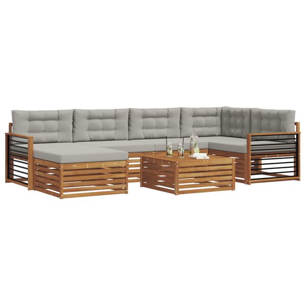 vidaXL Zestaw sof na zewnątrz z poduszką 7 pcs Naturalny i Jasny Szary