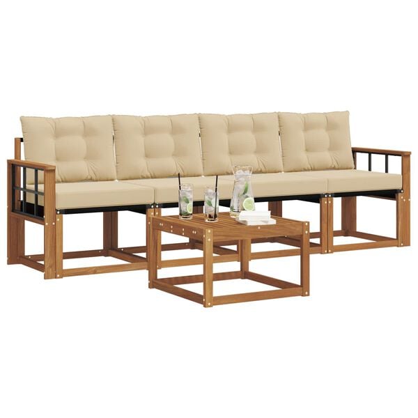 vidaXL Zestaw sof na zewnątrz z poduszką 5 pcs Naturalny i Beżowy