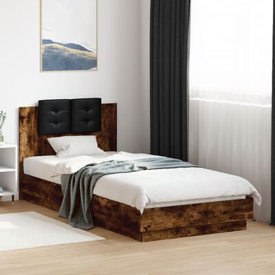 vidaXL Rama łóżka z wezgłowiem i LED, przydymiony dąb, 90x200 cm