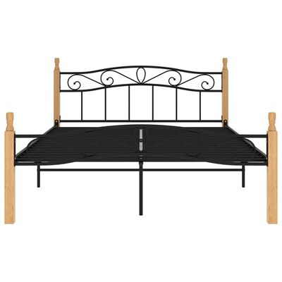 vidaXL Rama łóżka, czarny metal i lite drewno dębowe, 140x200 cm