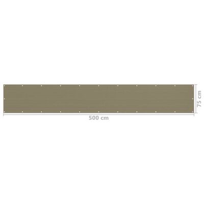 vidaXL Parawan balkonowy, kolor taupe, 75x500 cm, HDPE