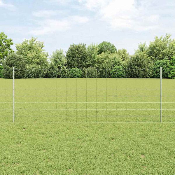 vidaXL Ogrodzenie z słupkiem Srebrny 0,8 x 50 m Stal