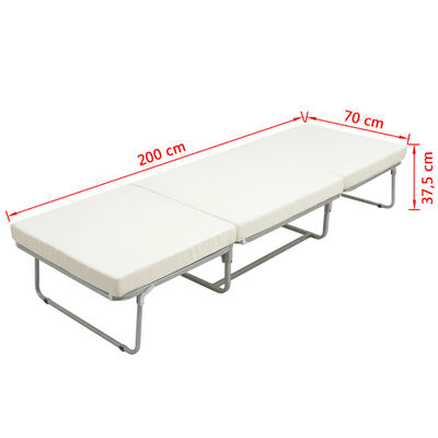 vidaXL Rozkładane łóżko z materacem, białe, stalowe, 70x200 cm
