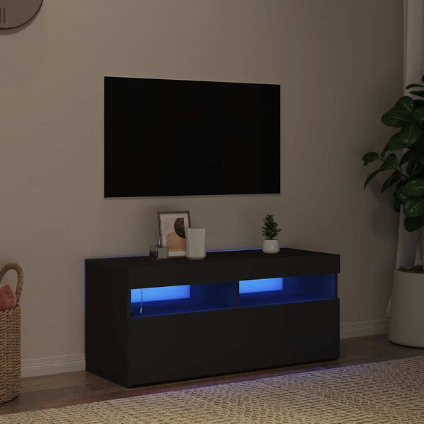 vidaXL Szafka pod TV z oświetleniem LED, czarna, 90x35x40 cm