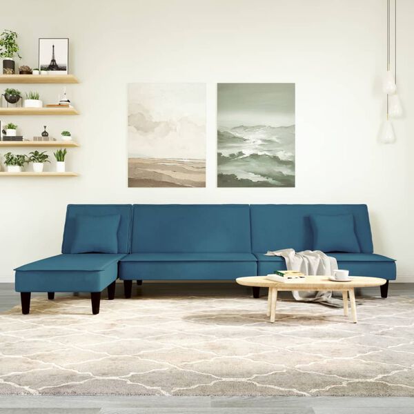 vidaXL Sofa rozkładana w kształcie L, niebieska, 255x140x70, aksamit