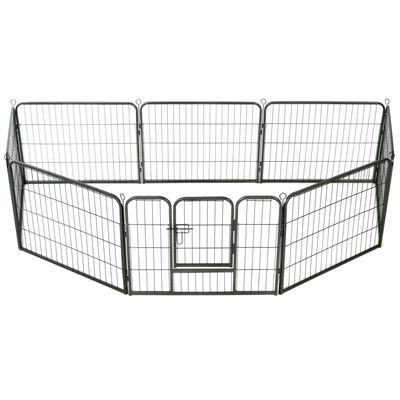 vidaXL Kojec dla psów, 8 paneli, stalowy, czarny, 60 x 80 cm
