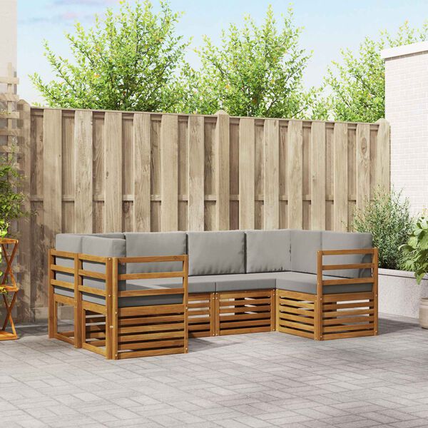 vidaXL Zestawy sof 6 pcs Naturalny i Jasny Szary Lite Drewno Akacji