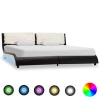 vidaXL Rama łóżka z LED, czarno-biała, sztuczna skóra, 180 x 200 cm