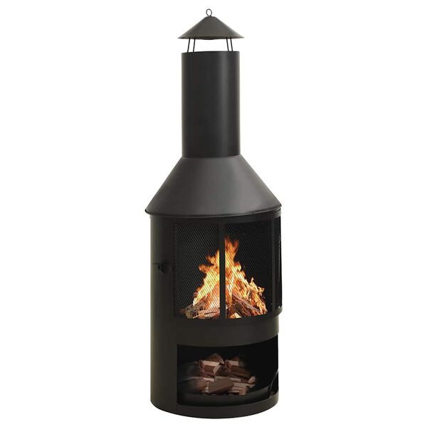 vidaXL Piecyk ogrodowy z rusztem pogrzebaczem, 47x47x135,7 cm, stalowy