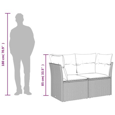 vidaXL Sofa ogrodowa z poduszkami, 2-osobowa, szara, polirattan