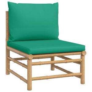 vidaXL Środkowa sofa ogrodowa z zielonymi poduszkami, bambusowa