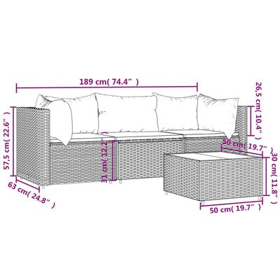 vidaXL 4-cz. zestaw wypoczynkowy do ogrodu, poduszki, brąz, polirattan