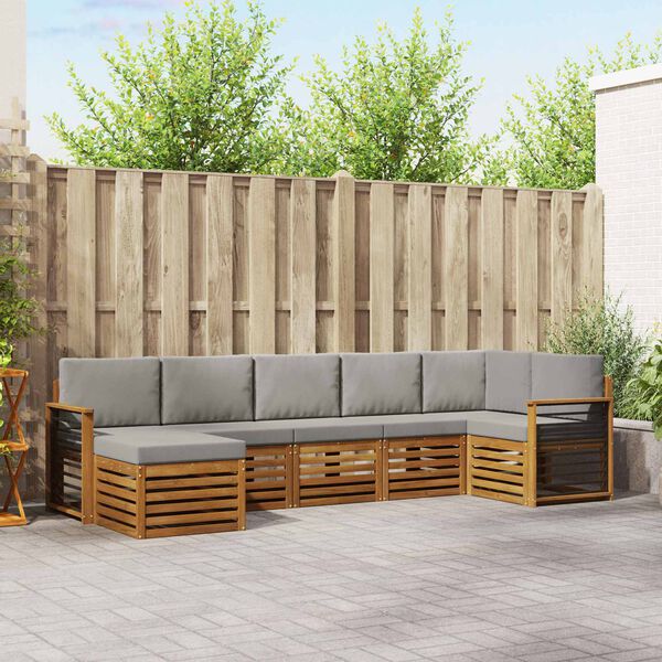 vidaXL Zestaw sofy narożnej z poduszką 7 pcs Naturalny i Jasny Szary