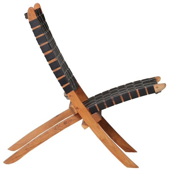 vidaXL Krzesło składane, czarne, skóra naturalna