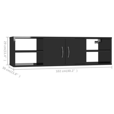 vidaXL Półka ścienna, wysoki połysk, czarna, 102x30x29 cm, płyta