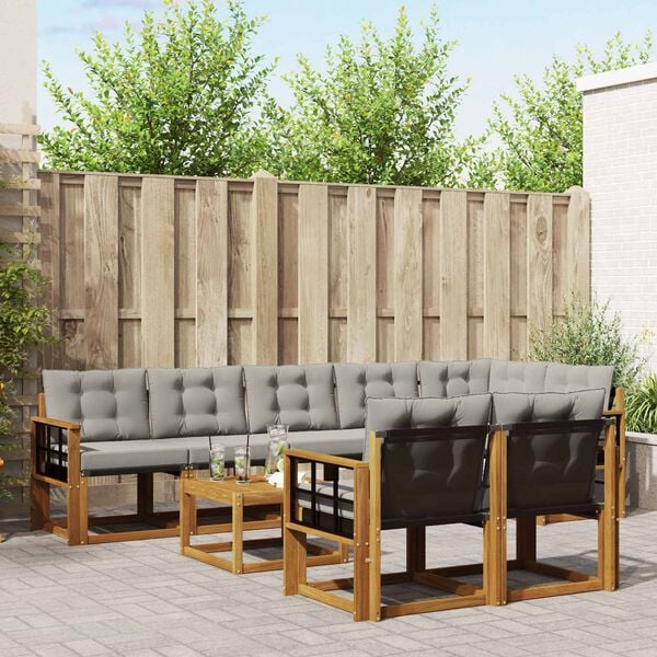 vidaXL Zestaw sof na zewnątrz z poduszką 9 pcs Naturalny i Jasny Szary