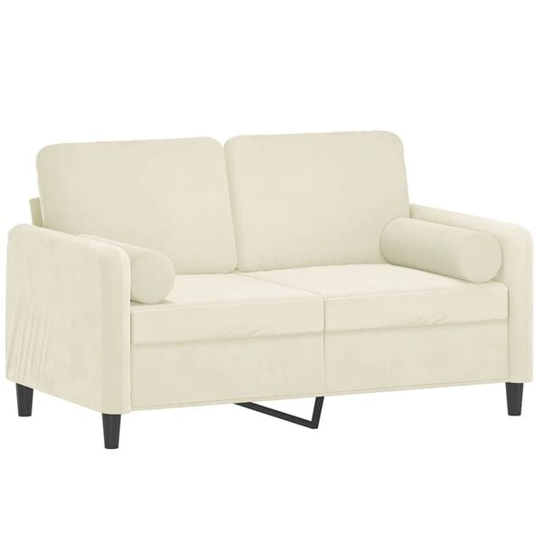 vidaXL 2-osobowa sofa z poduszkami, kremowa, 120 cm, aksamit