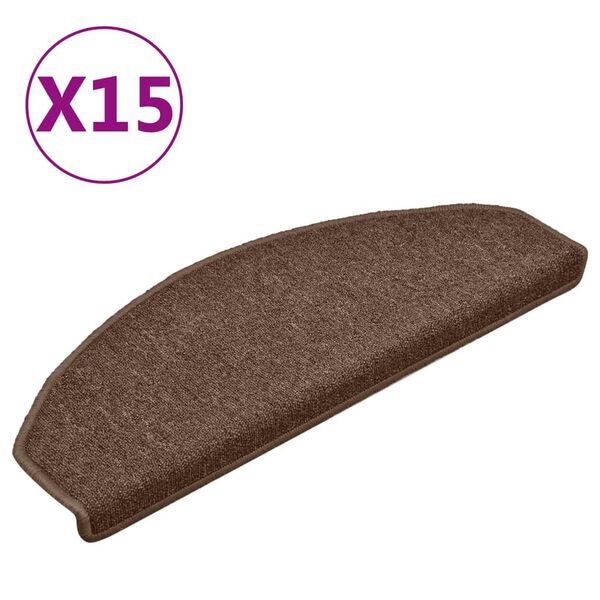 vidaXL Maty na schody 15 szt. 65x24x4 cm Brązowe p&oacute;łokrągłe duże