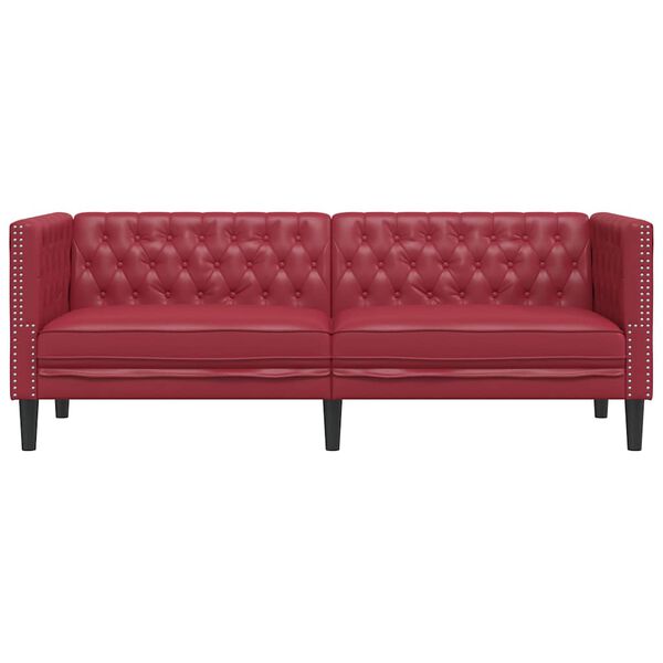 vidaXL Sofa Chesterfield, 3-os., bordowa, tapicerowana sztuczną skórą