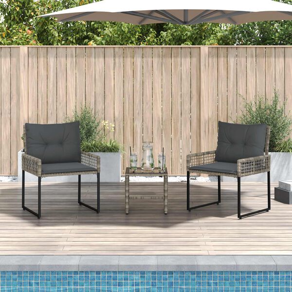 vidaXL Zestaw Mebli Ogrodowych z poduszką 3 pcs Szary