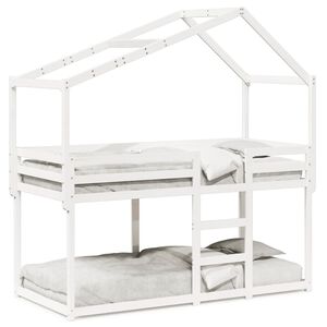 vidaXL Ł&oacute;żko z piętrem i daszkiem, białe, 80x200 cm, drewno sosnowe