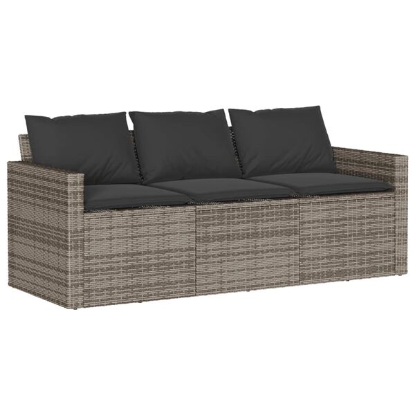 vidaXL 3-osobowa sofa ogrodowa z poduszkami, szara, polirattan